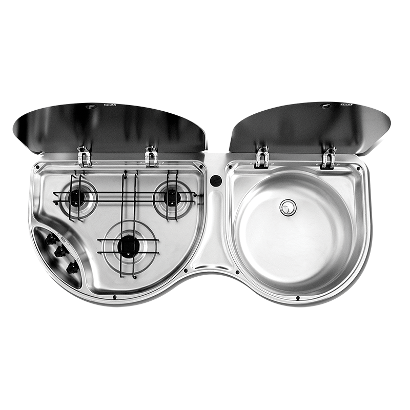 Smev 3 Burner Stove & Sink Combo Stainless Steel (No Mixer)