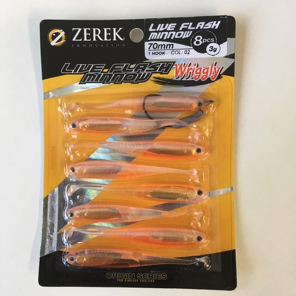 Zerek Soft Plastic Live Flash Minnow Wriggly 70mm (Pack of 8) - 02 Colour