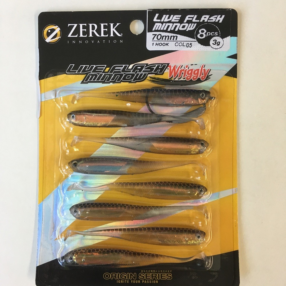 Zerek Soft Plastic Live Flash Minnow Wriggly 70mm (Pack of 8) - 05 Colour