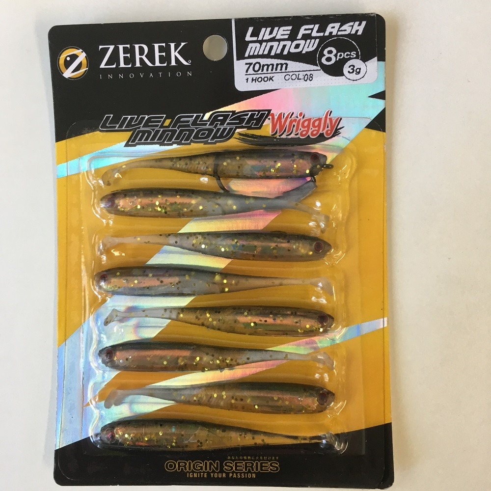 Zerek Soft Plastic Live Flash Minnow Wriggly 70mm (Pack of 8) - 08 Colour