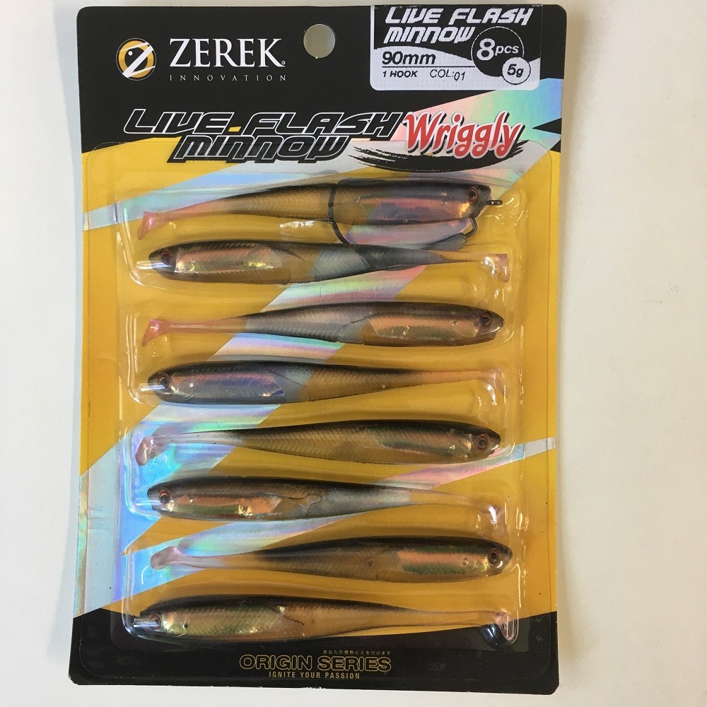 Zerek Soft Plastic Live Flash Minnow Wriggly 90mm (Pack of 8) - 01 Colour