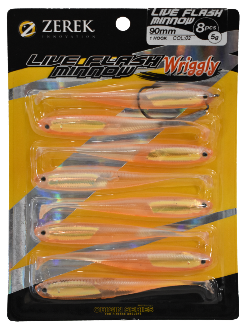 Zerek Soft Plastic Live Flash Minnow Wriggly 90mm (Pack of 8) - 02 Colour
