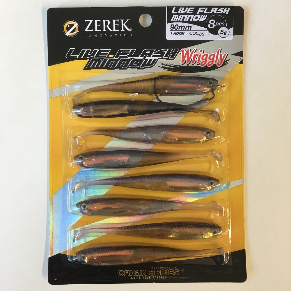 Zerek Soft Plastic Live Flash Minnow Wriggly 90mm (Pack of 8) - 05 Colour