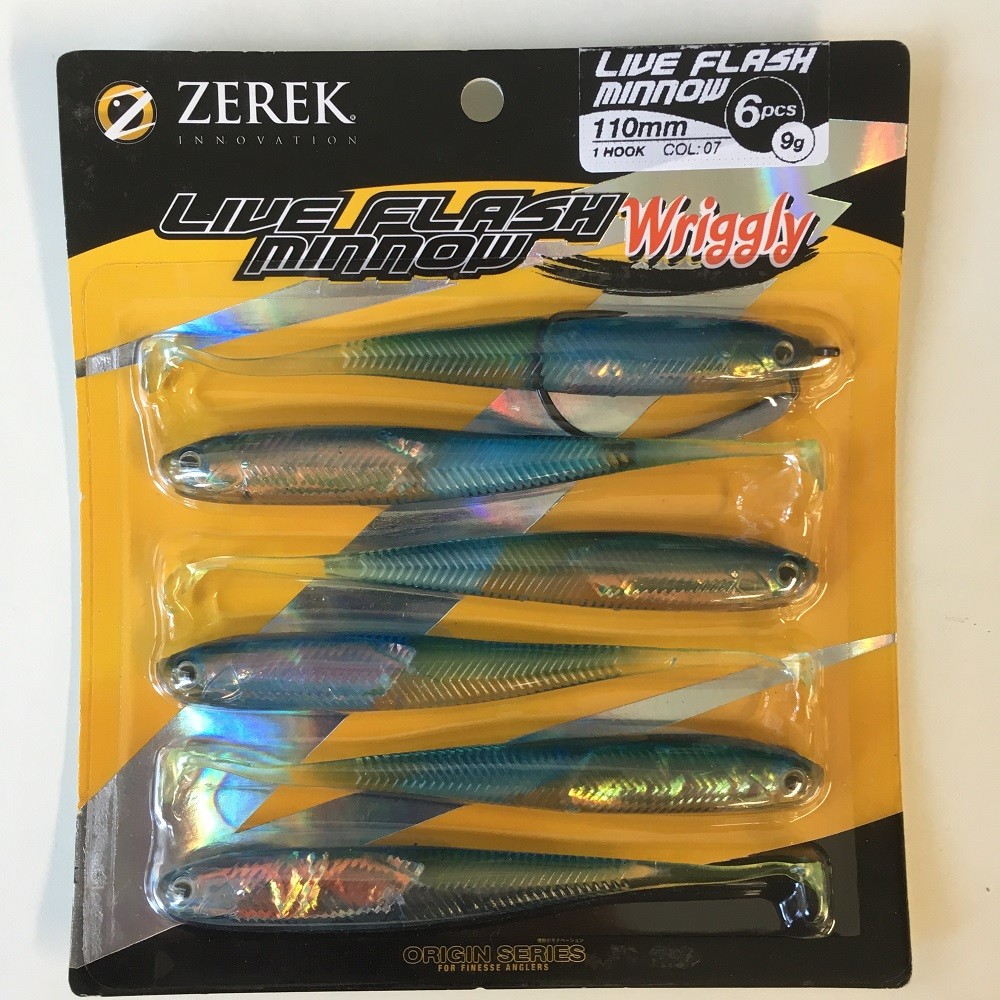 Zerek Soft Plastic Live Flash Minnow Wriggly 110mm (Pack of 6) - 07 Colour