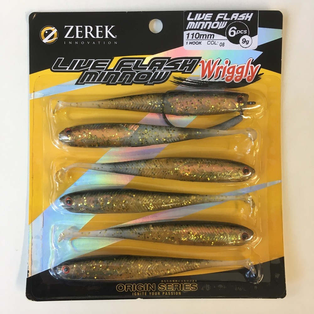 Zerek Soft Plastic Live Flash Minnow Wriggly 110mm (Pack of 6) - 08 Colour
