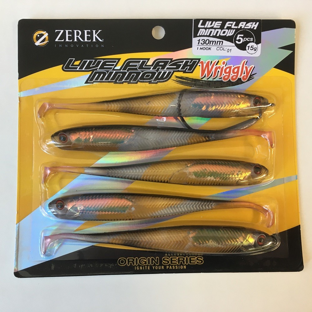 Zerek Soft Plastic Live Flash Minnow Wriggly 130mm (Pack of 5) - 01 Colour