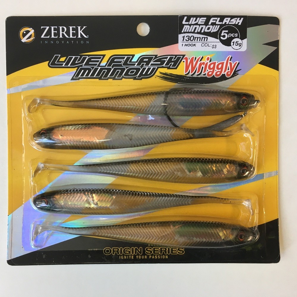 Zerek Soft Plastic Live Flash Minnow Wriggly 130mm (Pack of 5) - 03 Colour