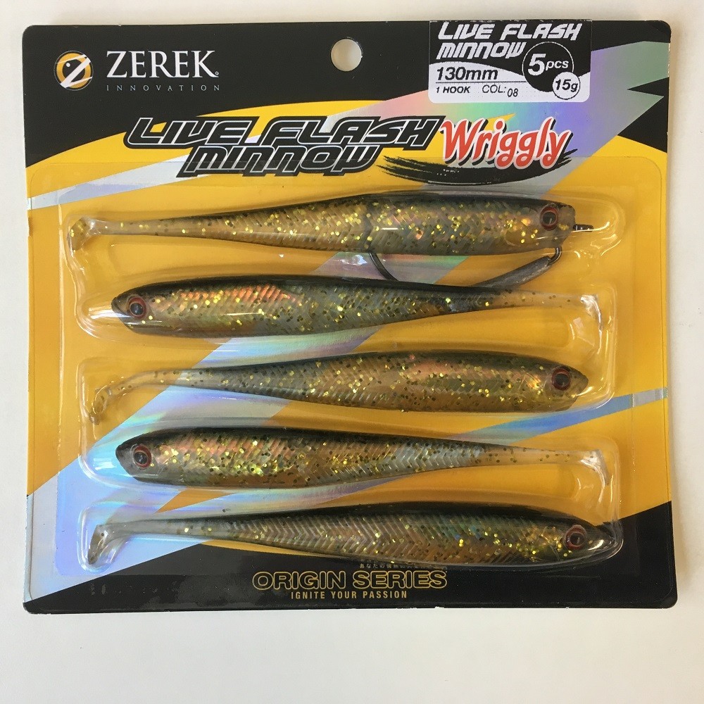Zerek Soft Plastic Live Flash Minnow Wriggly 130mm (Pack of 5) - 08 Colour