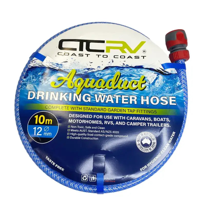 COAST RV Aquaduct 10m Blue Drinking Water Hose with Kit Fittings - 12m ...
