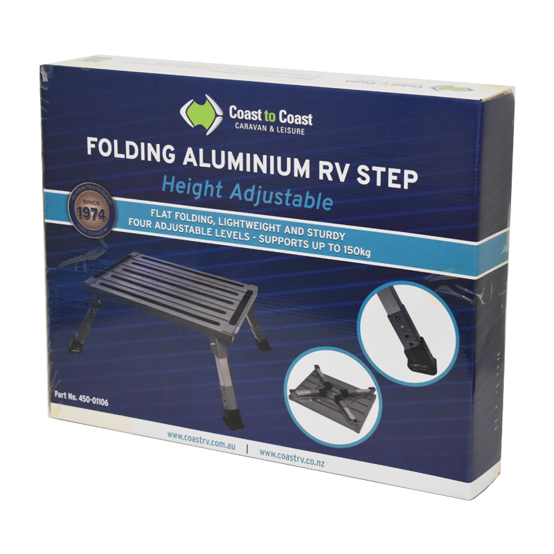 COAST Height Adjustable - Folding ALUMINUM RV Step (150KG Capacity ...