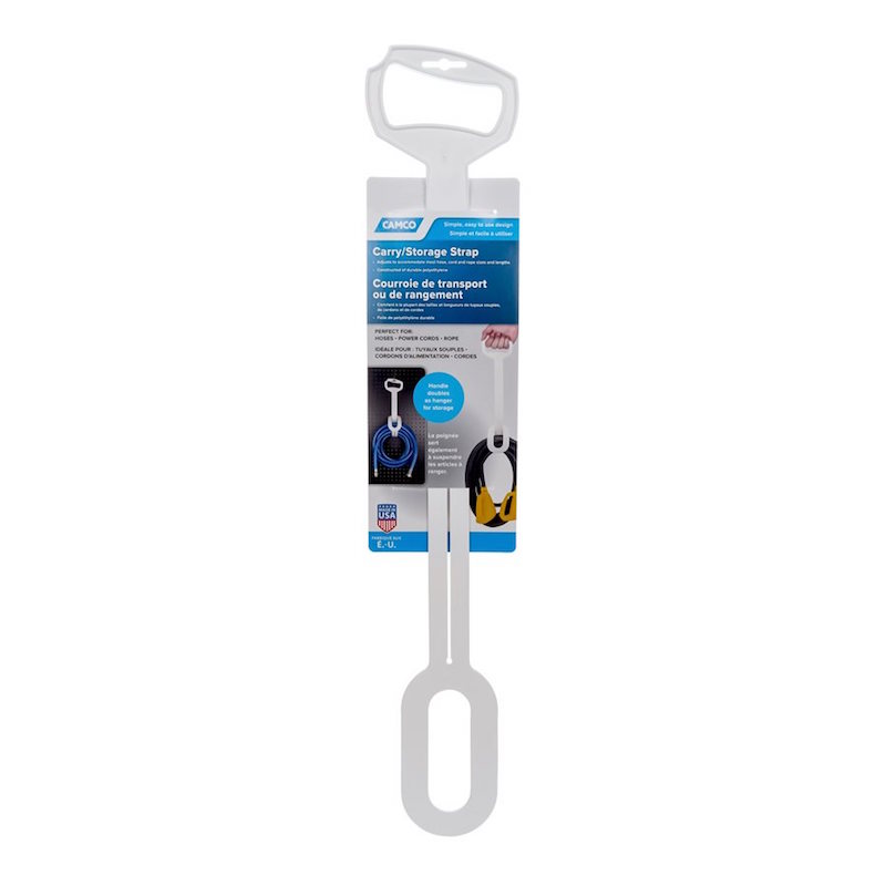 CAMCO HOSE AND CORD CARRY STRAP - WHITE.