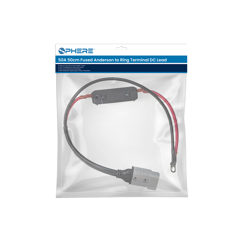 SPHERE 50A Anderson to Ring Terminal DC Lead - 50cm (Fused)