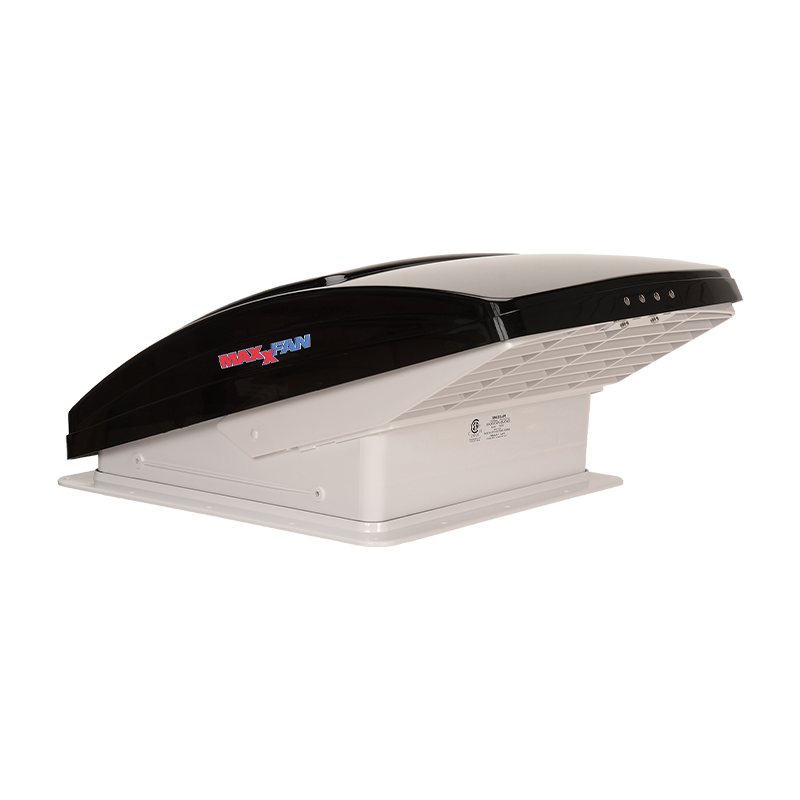 Maxxfan Deluxe - Smoke Rain Dome, T/Stat, Power Lift and Remote. 356x356mm