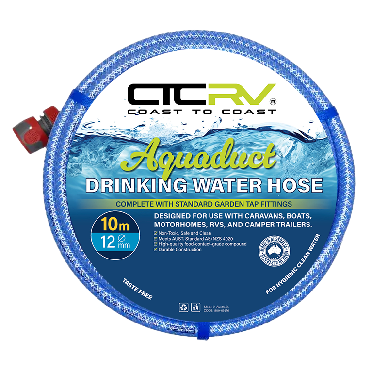 COAST RV Aquaduct 10m Blue Drinking Water Hose with Kit Fittings - 12mm