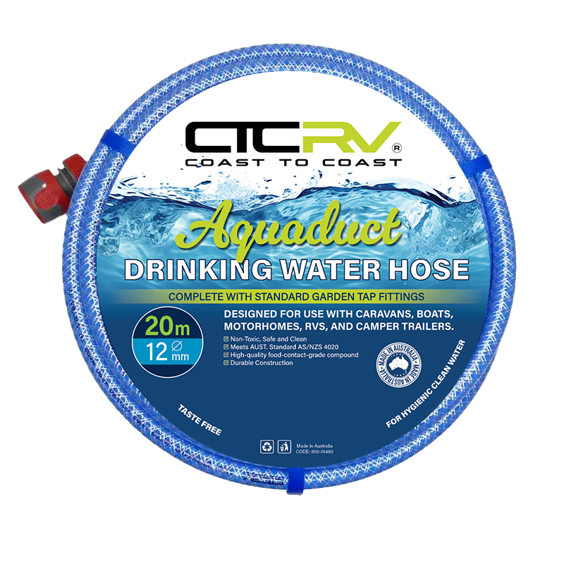 COAST RV Aquaduct 20m Blue Drinking Water Hose with Kit Fittings - 12mm