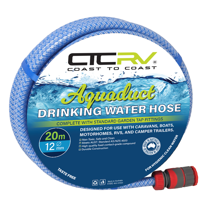 COAST RV Aquaduct 20m Blue Drinking Water Hose with Kit Fittings - 12mm