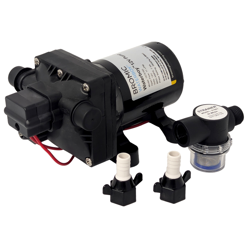 BROMIC WATERBOY 12V RV Pump with Filter & 12mm Barb Adaptor Fittings | 11LPM